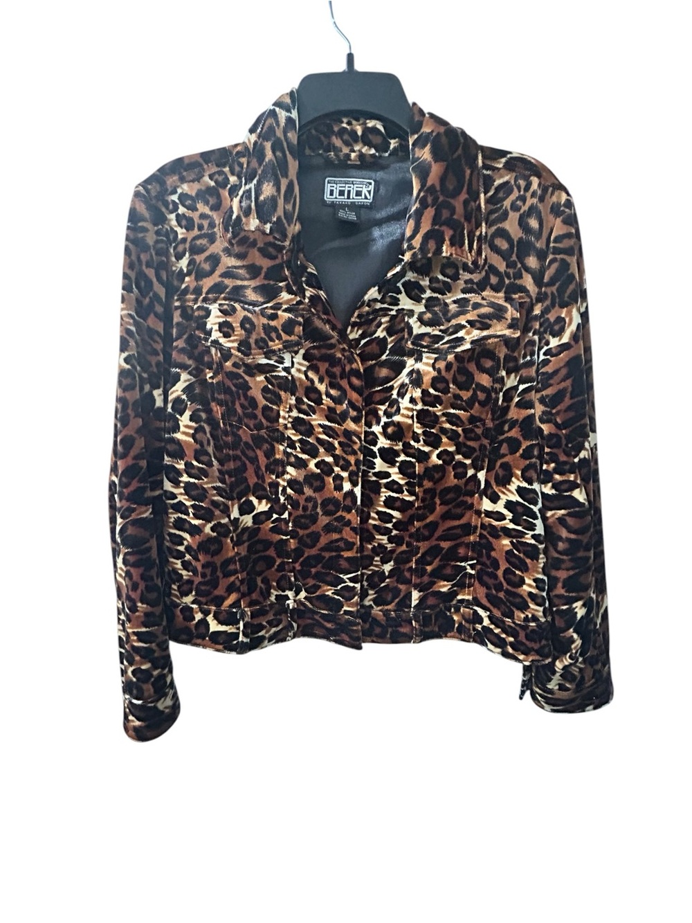 BEREK Animal Print Cropped Button Front Jacket